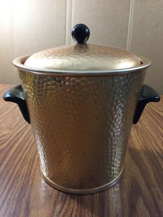 Vintage Copper Hammered Ice Bucket W Handles Removable Aluminum Insert 8” Tall