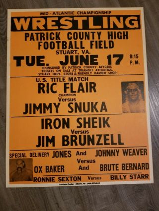 Vintage Nwa Mid Atlantic Wrestling Poster 1980 Patrick Co Va Ric Flair Vs Snuka