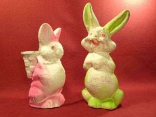 2 Vintage Paper Mache Easter Bunny Rabbit Candy Containers