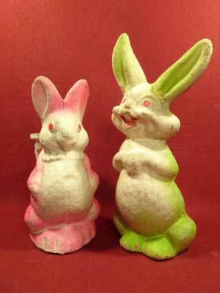 2 VINTAGE PAPER MACHE EASTER BUNNY RABBIT CANDY CONTAINERS 2