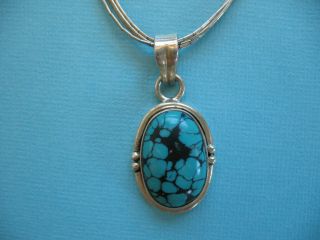 Vintage Native American Handmade Sterling Silver & Turquoise Pendant Necklace