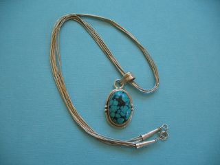 Vintage Native American Handmade Sterling Silver & Turquoise Pendant Necklace 2