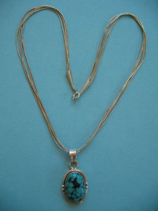 Vintage Native American Handmade Sterling Silver & Turquoise Pendant Necklace 3