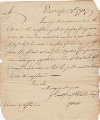 [als] Jonathan Bayard Smith To Pennsylvania Governor Thomas Mifflin 1795