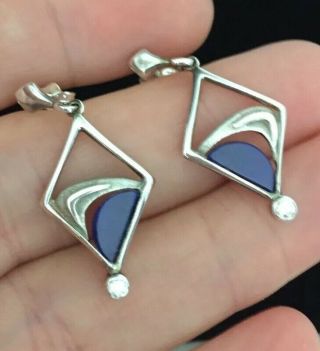 Vintage Jewellery Lovely Sterling Silver Abstract Pendant Drop Earrings
