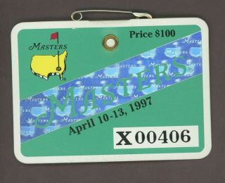 1997 Masters Badge Tiger Woods Rc Golf Champion At The Augusta National Hof