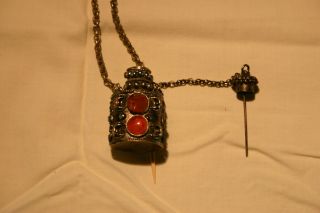 Vintage Pewter Refillable Perfume Bottle Pendant Necklace