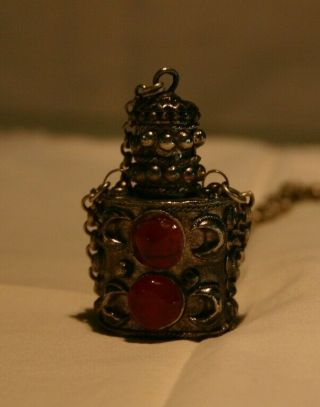 Vintage Pewter Refillable Perfume Bottle Pendant Necklace 3