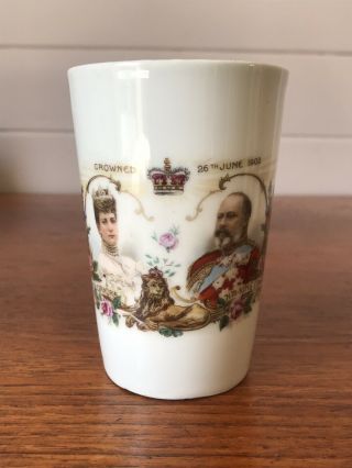 Antique King Edward Vii And Queen Alexandra Coronation 1902 Porcelain Beaker