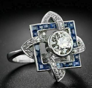 Art Deco 4 Ct Round Cut Diamond Vintage Women Wedding Ring 14k White Gold Finish