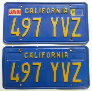 Vtg 1970s Pair Dmv Clear Blue California Auto License Plates - Yom Set 497 Yvz