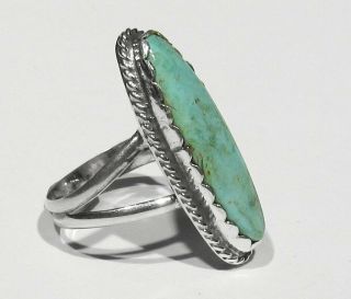 Fine Vintage 70s Signed Navajo Natural AAA Dry Creek Turquoise 925 Silver Ring 5 3