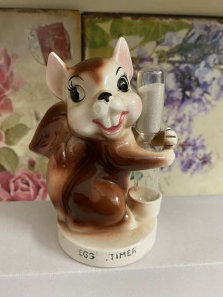 Vintage Squirrel With Sand Hourglass Egg Timer 1950’s Retro Kitsch Figurine