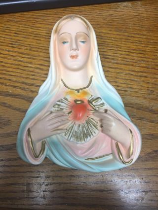 Vintage Sacred Heart Bust Of The Virgin Mary.  Plaque