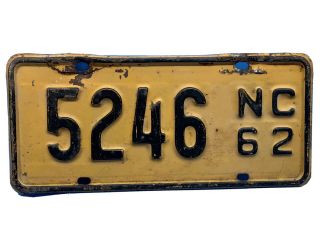 Vintage 1962 North Carolina Front License Plate - 1962 Motorcycle License Tag