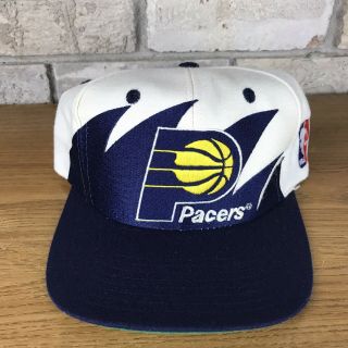 Rare Vintage 90s Indiana Pacers Logo Athletic Sharktooth Snapback Hat Cap Vtg Og
