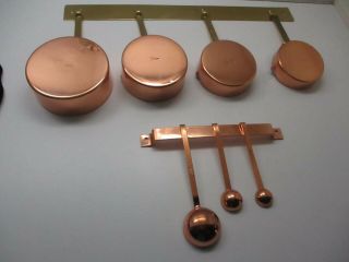 4 Vintage Copper Measuring Cups Skillet Pan Set (1/4 - 1 Cup) 3 Measuring Spoons