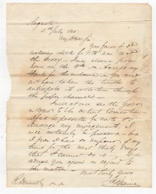 [autograph Letter Signed] James G.  Blaine Too Busy For Detroit Convention.  1865