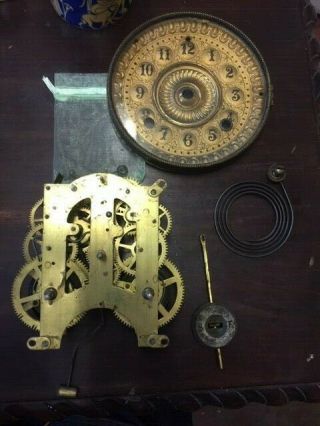 Vintage Ansonia Mantel Clock Movement,  Pendulum & Gong Complete 1880 