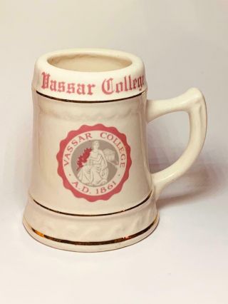 Vassar College Vintage 2 3/4 " Ceramic Mug Miniature Beer Stein Pink Gold