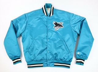 Vintage Starter Satin San Jose Sharks Nhl Snap Button Jacket Made In Usa Large