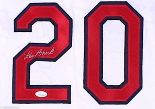 Lou Brock SIGNED 20 St.  Louis Cardinals white XL jersey w/ JSA & hologram 3