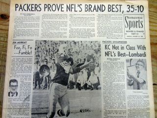 1967 Display Newspaper Green Bay Packers Win Bowl I Vs Kansas City Chiefs