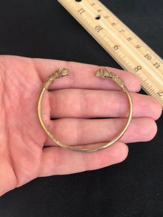Vintage Sterling Silver Gold Vermeil Double Rams Heads Cuff Bracelet Etruscan