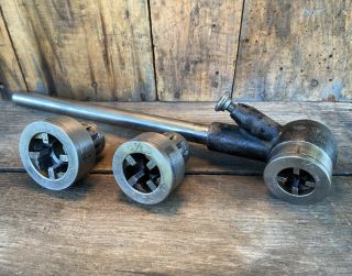 Vintage Toledo Pipe Threading Machine Ratcheting Tool 3/4” 1/2” 3/8” Dies