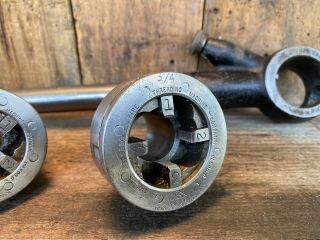 Vintage Toledo Pipe Threading Machine Ratcheting Tool 3/4” 1/2” 3/8” Dies 3