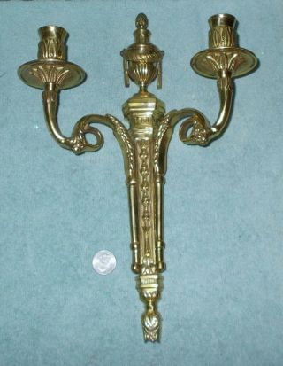 Vintage Heavy Solid Brass 2 Arm Candle Holder Wall Sconce,