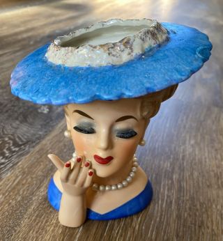 Napco Ware (napcoware) Vintage 1950’s Lady Head Blue Vase 5.  5” Tall C3307 Rare
