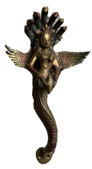 Vintage Hand Crafted Brass Door Handle Of Manasa The Goodess Of Snakes