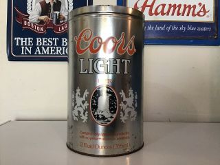 Vintage Coors Light Beer Brewing Metal Garbage Trash Can Bar Sign Advertising