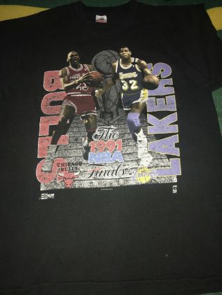 Vintage Michael Jordan T Shirt Magic Johnson Nba 1991 Final Rap Tee Bulls Sz Xl