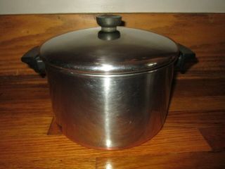 Vtg Revere Ware 6 Qt Stock Pan Copper Clad Stainless Steel W/ Lid Rome,  Ny,  Usa