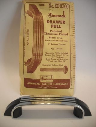 Vintage Nos Chrome Drawer Pull Black Lines W Plastic Ends Cabinet Handle Amerock