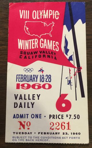 February 1960 Squaw Valley Ca Viii Winter Olympic Games Ticket Stub