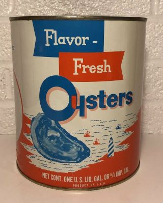 Vintage Flavor Fresh Oysters Tin Can W Evans & Sons Rock Hall Md Md149 1 Gallon