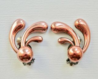 Renoir Copper Earrings Mid Century Modern Style Signed Vintage Designer Autumn