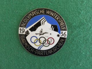 1936 German Winter Olympic Large Enameled Table Medal Car Badge Medallion