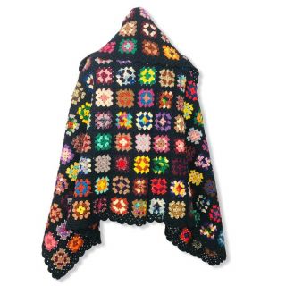 Vintage Handmade Granny Square Crochet Colorful Afghan Blanket Throw Wool 61x41