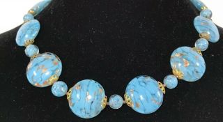 Vintage Venetian Murano Art Glass Turquoise Gold Foil Necklace Disk Repair Beads