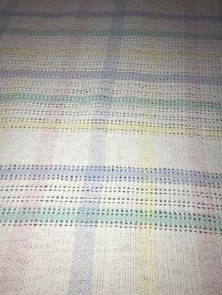 Vintage Pastel Striped Cotton Weave Baby Blanket USA Pink Blue 2