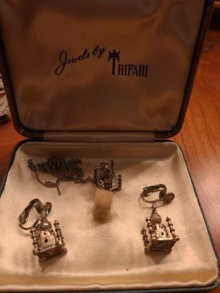 Very Rare Vintage Necklace And Clip On Earring Taj Mahal
