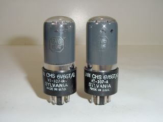 2 Vintage Sylvania Jan Chs 6v6gt Vt - 107 Smoked Glass Matched Amplifier Tube Pair