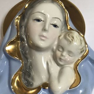 Vintage Hand Painted Porcelain Madonna & Child Wall Plaque Made in Italy 3