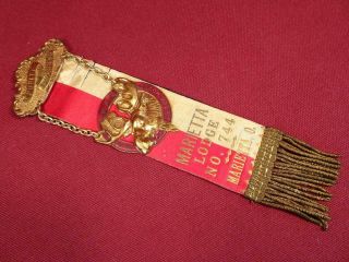 Antique Vintage 1890s Moose Lodge Medal And Ribbon Marietta Ohio