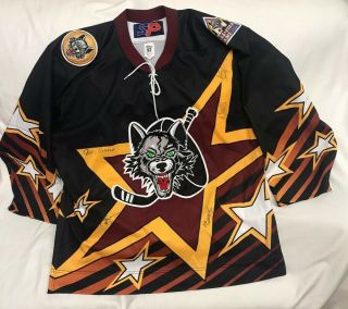 Vtg Chicago Wolves Hockey Jersey Sz 52 Sp 2001 All - Star Game Patch Signed Ihl