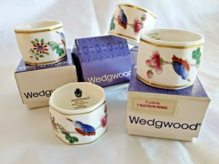 Set Of Four Vintage Wedgwood Bone China Napkin Rings W/boxes Cuckoo Gold Trim